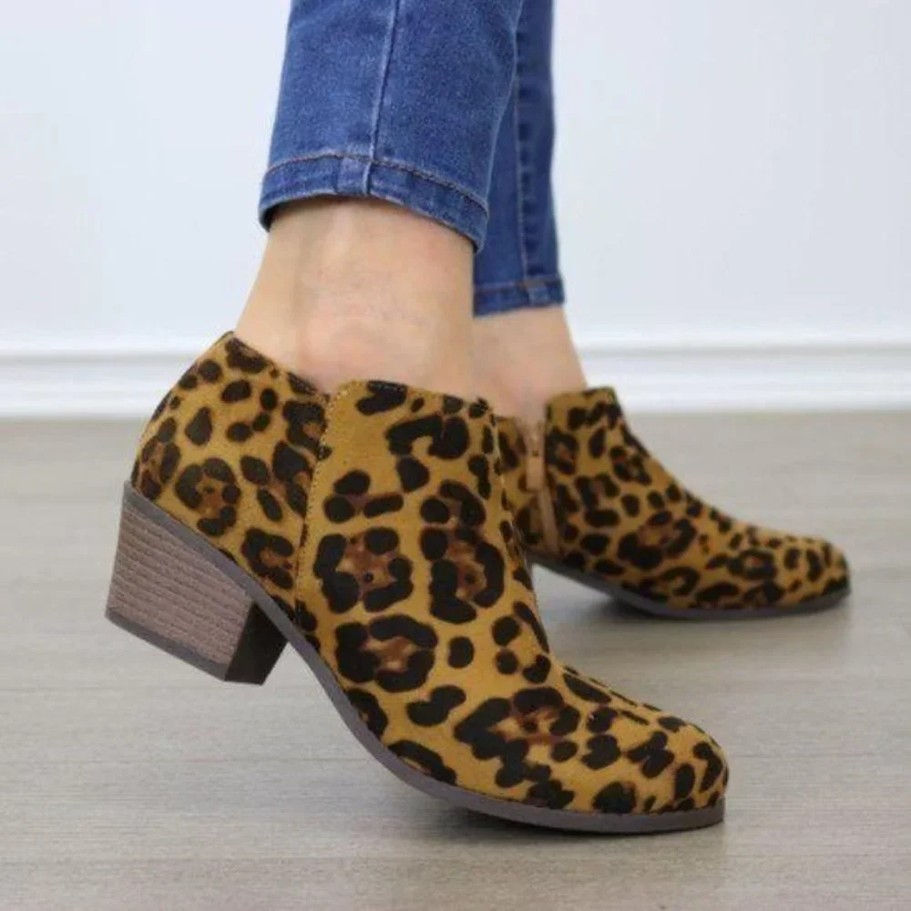 Faux Suede Leopard Print Ankle Booties - Picture 2 of 5